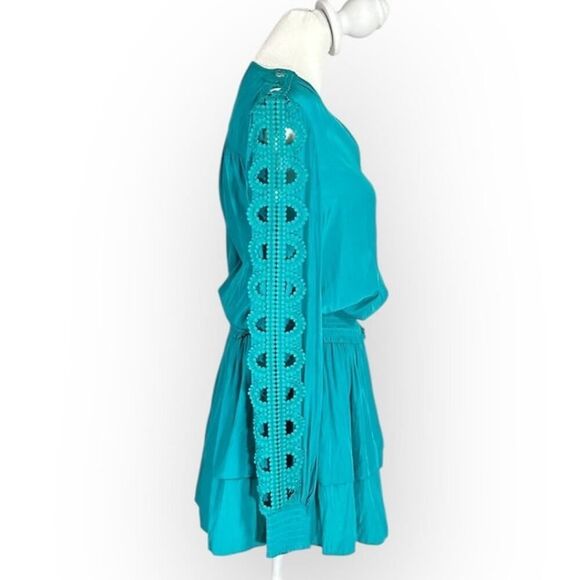 Ramy Brook Starling Dress Women's Small Teal Embellished-Sleeve Mini Smocked - Picture 2 of 13